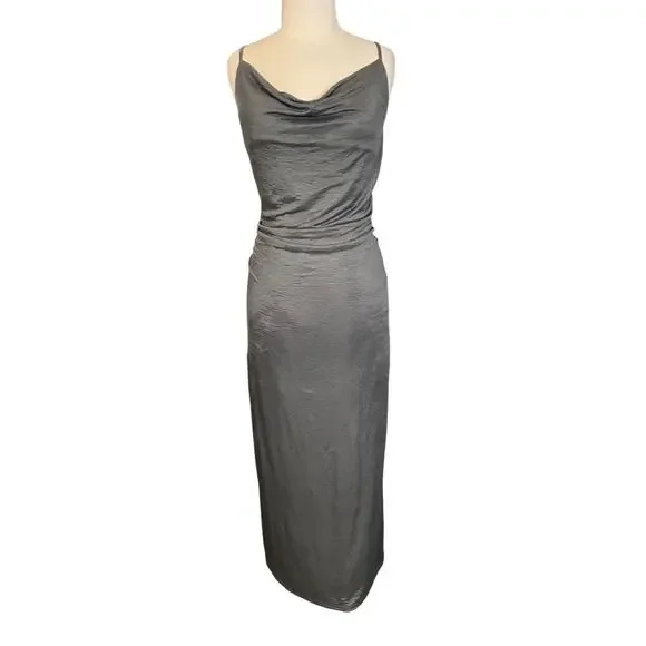 Y2K Evening Bar III Gray Cowl Neck Slip Dress Medium NWT Satin Minimalist Maxi - Picture 11 of 11